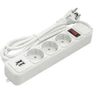Мережевий фільтр PowerPlant 1.8 м, 3x1.5мм2, 10А, 3 розетки, 2xUSB 2.1A, євро (JY-1054U/1.8) (PPSA10M18S3U)