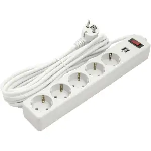 Мережевий фільтр PowerPlant 5 м, 3x1.5мм2, 10А, 5 розеток, 2xUSB 2.1A, євростандарт (JY-1056U/5) (PPSA10M50S5U)