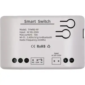 Розумний перемикач TUYA 1-канальний, Wi-Fi, RF, 10A, AC 85-250V (HS084011)