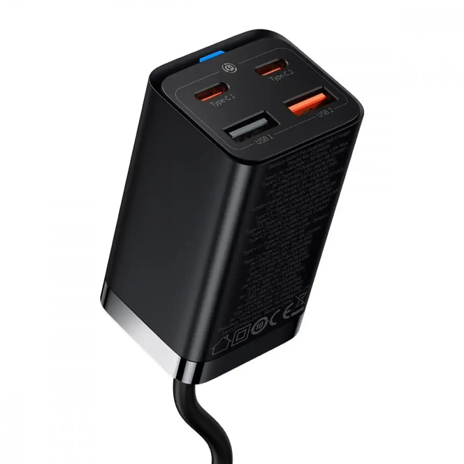 СЗУ Baseus GaN3 Pro 65W (2 Type-C + 2 USB) + Кабель Type-C to Type-C 100W (1m) black