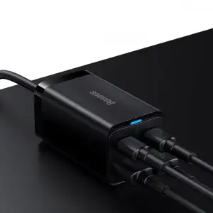 СЗУ Baseus GaN3 Pro 65W (2 Type-C + 2 USB) + Кабель Type-C to Type-C 100W (1m) black