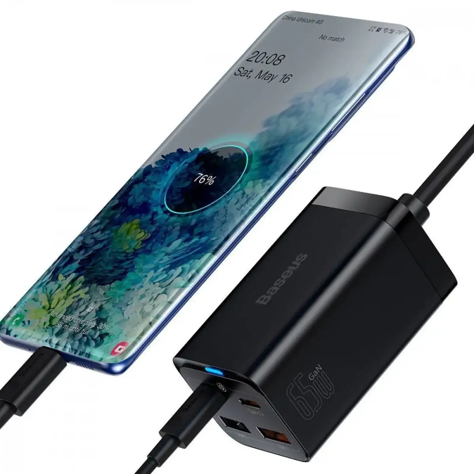 СЗУ Baseus GaN3 Pro 65W (2 Type-C + 2 USB) + Кабель Type-C to Type-C 100W (1m) black