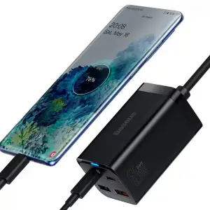 СЗУ Baseus GaN3 Pro 65W (2 Type-C + 2 USB) + Кабель Type-C to Type-C 100W (1m) black