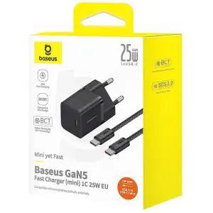 МЗП Baseus GaN5 Mini Fast Charger 25W ( Type-C ) + КабельType-C to Type-C 100W (1m) black