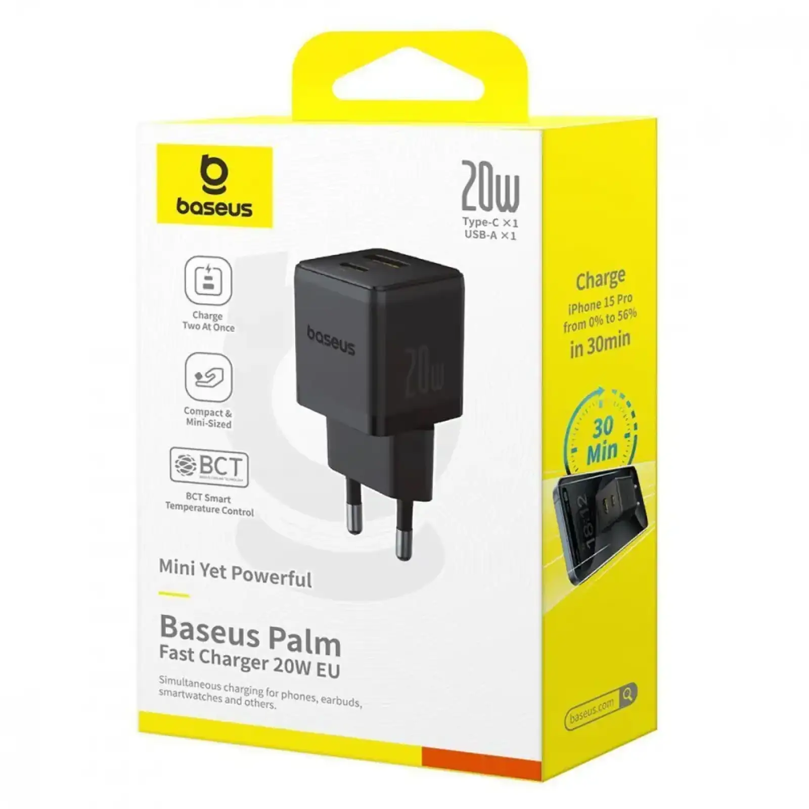 СЗУ Baseus Palm Fast Charger 20W (Type-C + USB) black