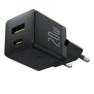 МЗП Baseus Palm Fast Charger 20W (Type-C + USB) 20W + Кабель Type-C to Type-C 60W (1m) black