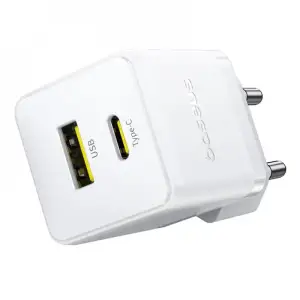 МЗП Baseus Palm Fast Charger 20W (Type-C + USB) 20W + Кабель Type-C to Type-C 60W (1m) white