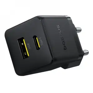 МЗП Baseus Palm Fast Charger 20W (Type-C + USB) 20W + Кабель Type-C to Type-C 60W (1m) white