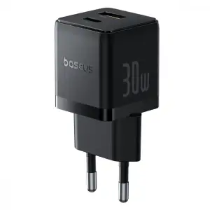 МЗП Baseus Palm Fast Charger 30W (Type-C + USB) 30W + Кабель Type-C to Type-C 60W (1m) black