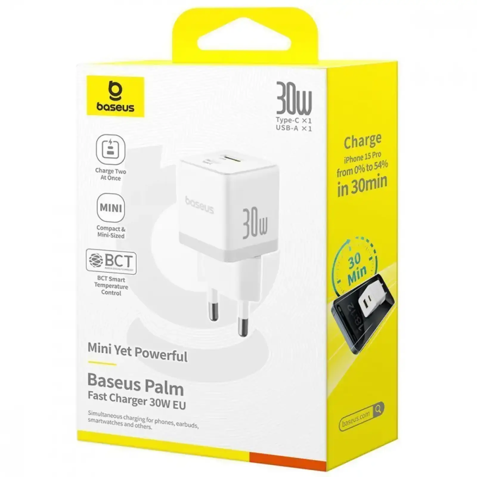 МЗП Baseus Palm Fast Charger 30W (Type-C + USB) white