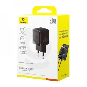 МЗП Baseus Palm Fast Charger 20W (Type-C) + Кабель Type-C to Lightning 20W (1m) black