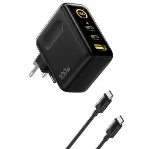 СЗУ Baseus PicoGo AE21 100W (2Type-C + USB) + Кабель Type-C to Type-C 100W (1.5m) black