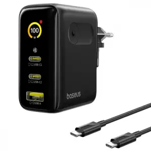 СЗУ Baseus PicoGo AE21 100W (2Type-C + USB) + Кабель Type-C to Type-C 100W (1.5m) black