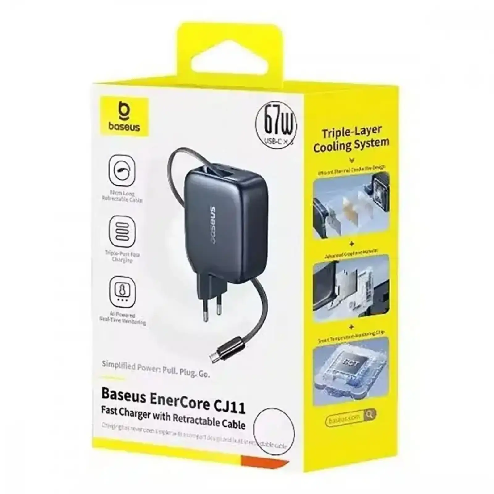 МЗП Baseus EnerCore CJ11 Fast Charger with Retractable Cable 67W (3 Type-C) black