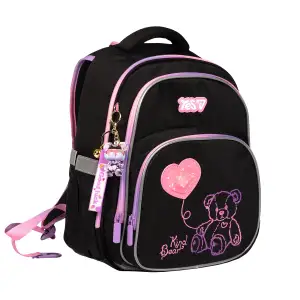 Рюкзак школьный полукаркасный Yes Pink Bear LED S-91M