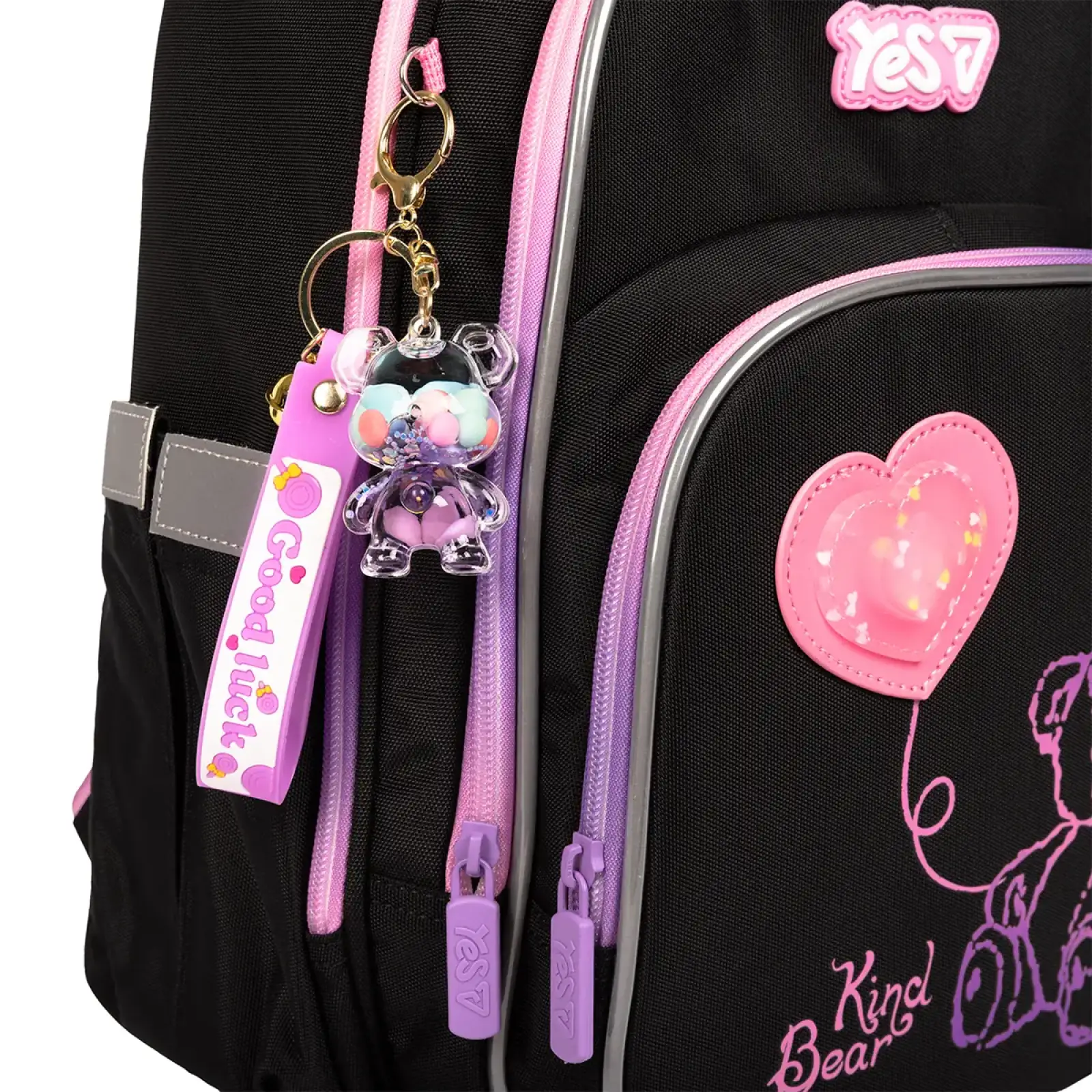 Рюкзак школьный полукаркасный Yes Pink Bear LED S-91M