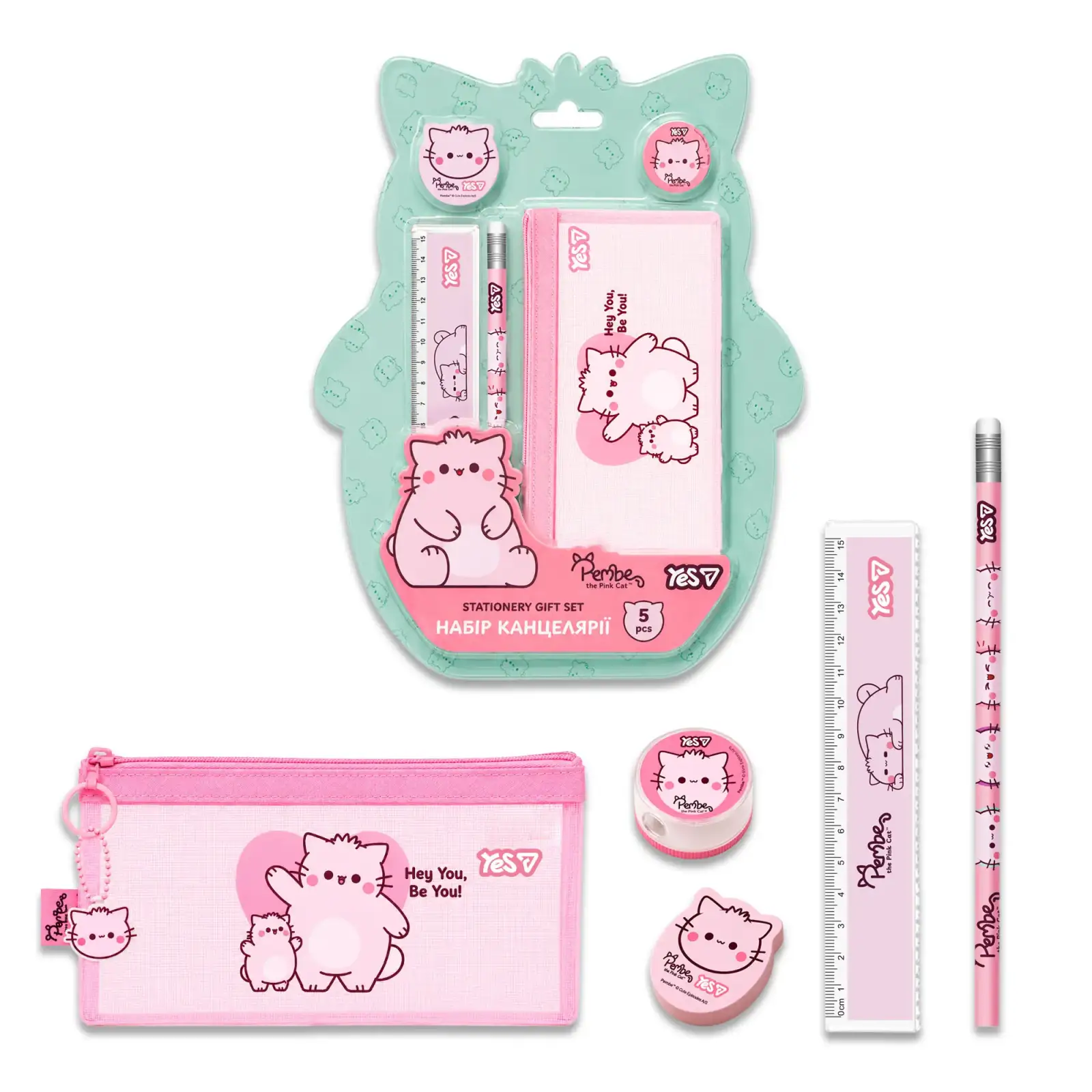 Набор канцелярии ТМ Yes Pembe the Cat and a rosy mood 5 предметов