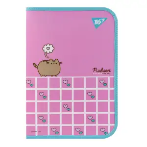 Папка факультативна пластикова Yes Pusheen Hearts А4 на блискавці з кишенею