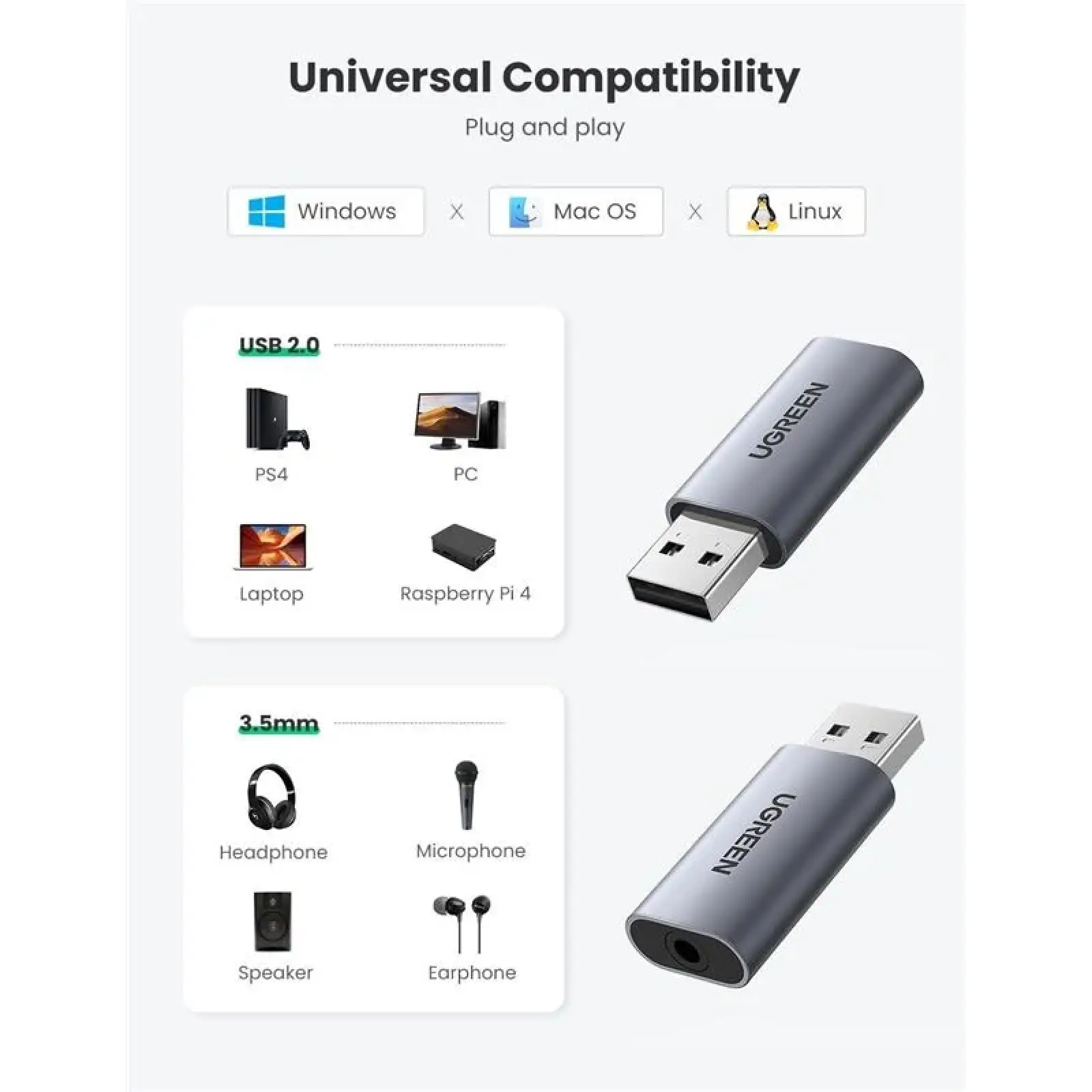 Звукова карта Ugreen CM383 Gray (80864) UA