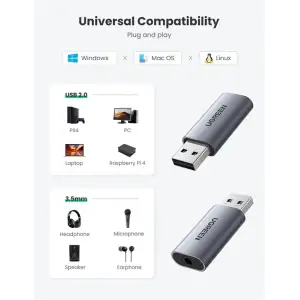 Звукова карта Ugreen CM383 Gray (80864) UA