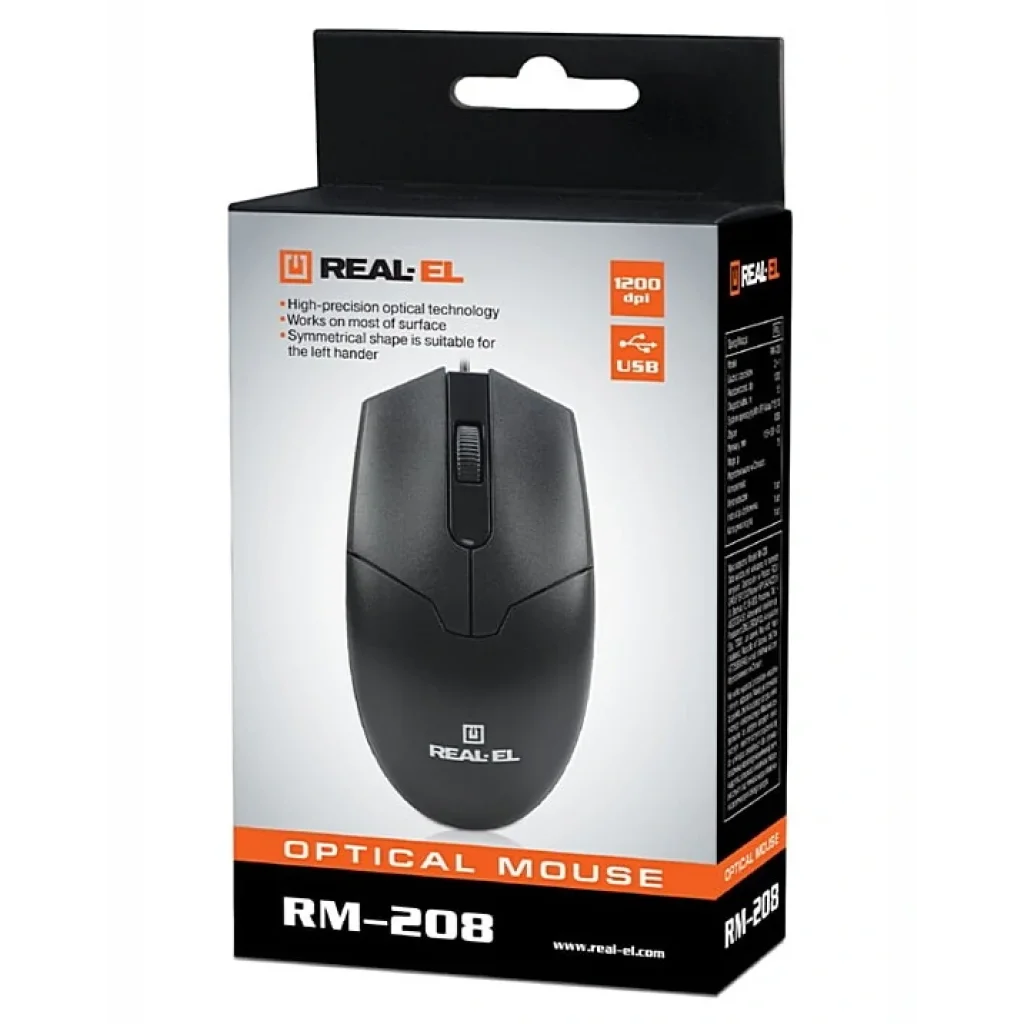 Мышь REAL-EL RM-208 Black USB, EL123200030 UA