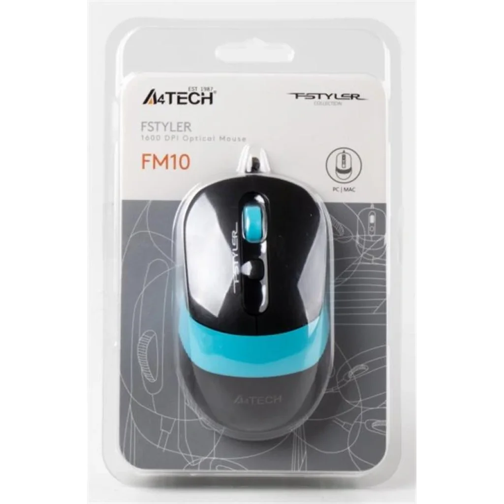 Миша A4Tech FM10 Black/Blue USB, FM10 (Blue) UA