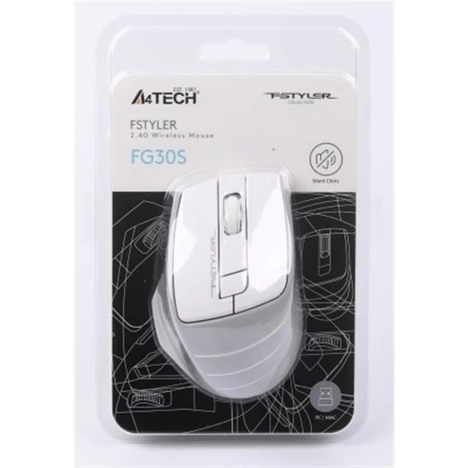 Мышь беспроводная A4Tech FG30S Grey/White USB, FG30S (Grey+White) UA