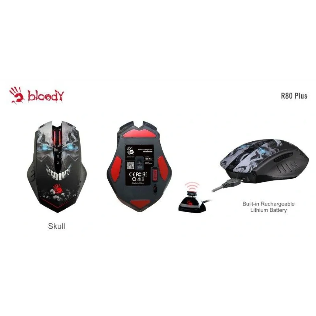 Мышь беспроводная A4Tech R80 Plus Bloody (Skull) Black USB UA
