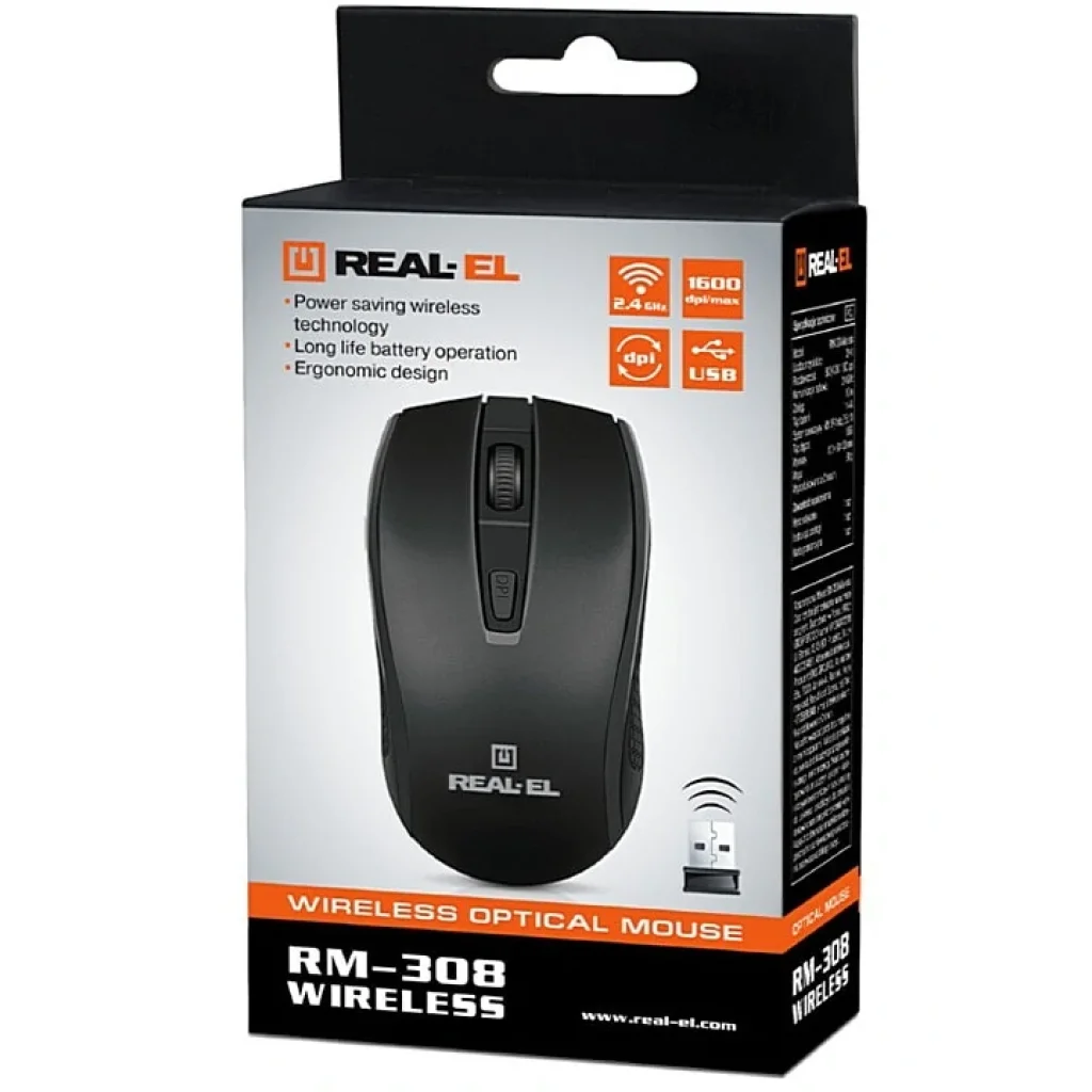 Мышь беспроводная REAL-EL RM-308 Black USB, EL123200033 UA