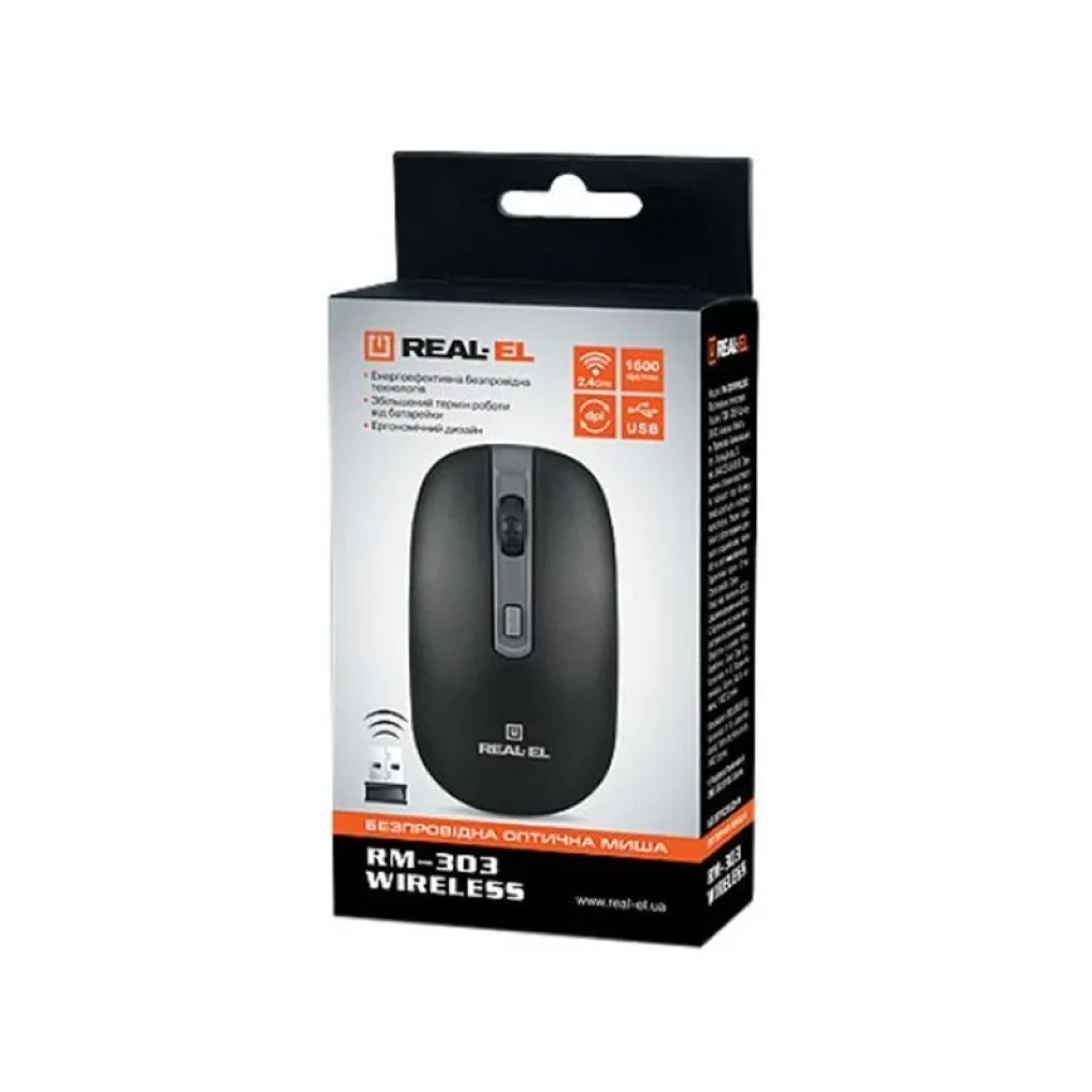 Мышь беспроводная REAL-EL RM-303 Black/Grey USB, EL123200021 UA