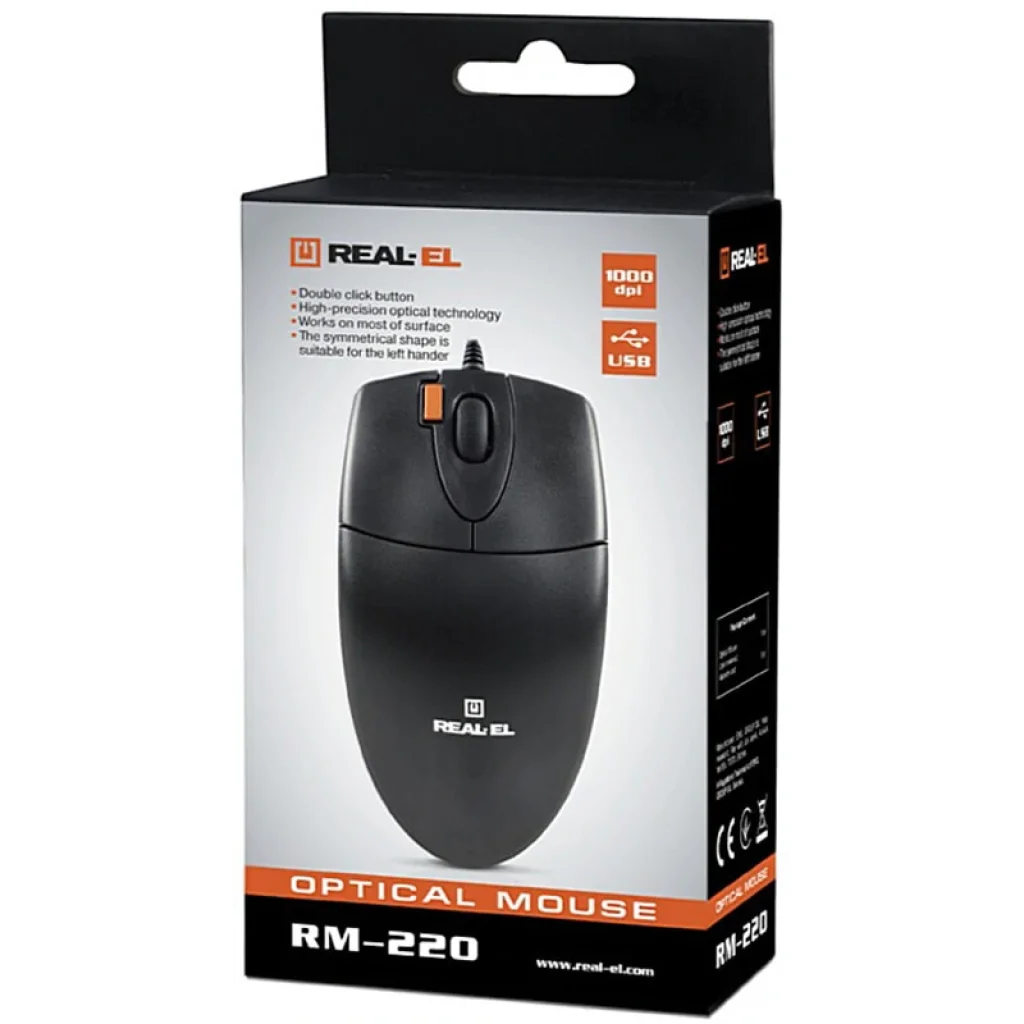 Мышь REAL-EL RM-220 Black USB, EL123200026 UA