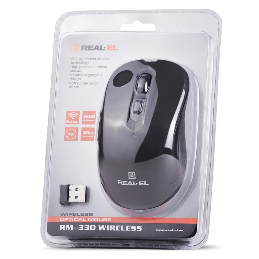 Миша бездротова REAL-EL RM-330 Black USB, EL123200035 UA