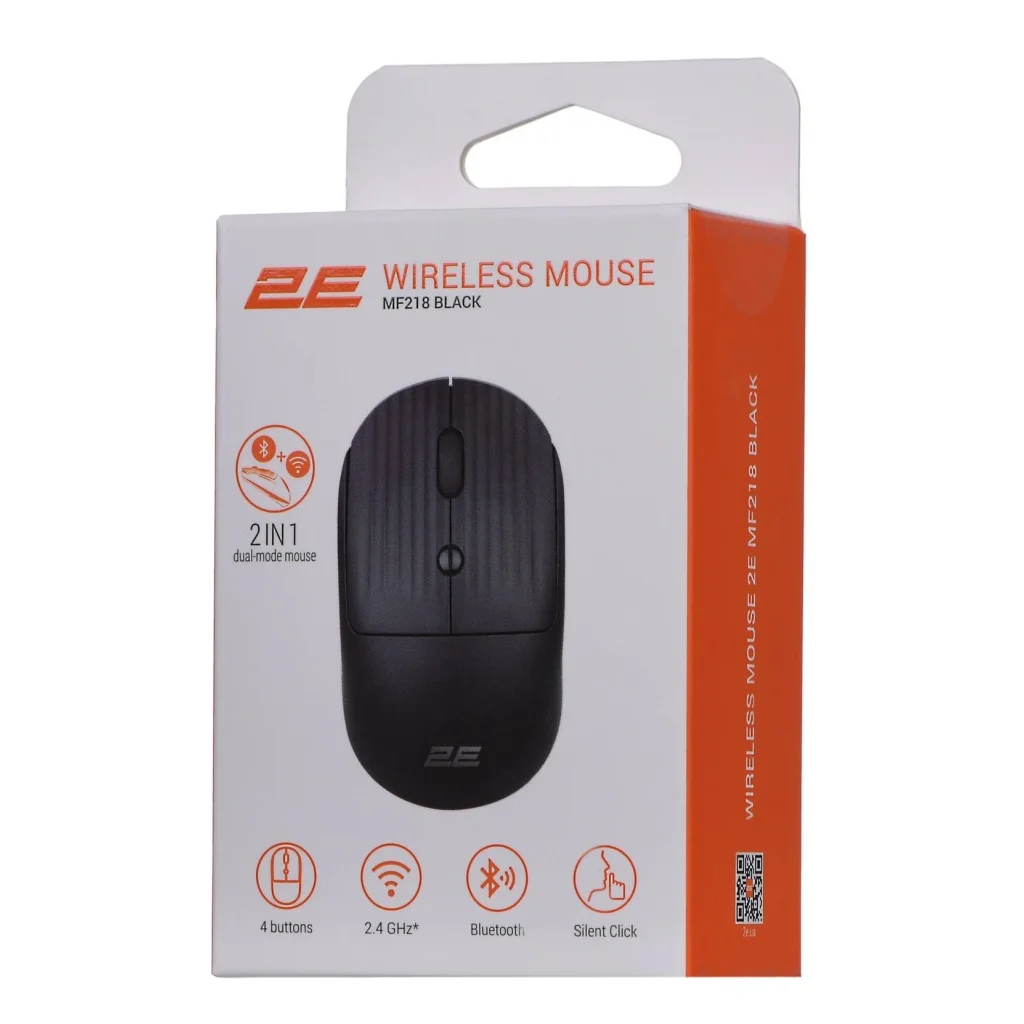 Мышь беспроводная 2E MF218 Silent WL BT Black (2E-MF218WBK) USB UA