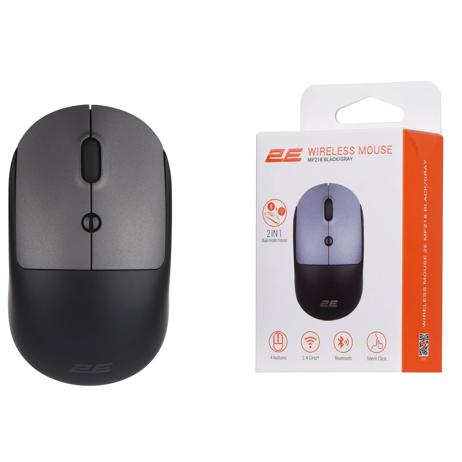 Мышь беспроводная 2E MF218 Silent Black/Gray (2E-MF218WBG) UA