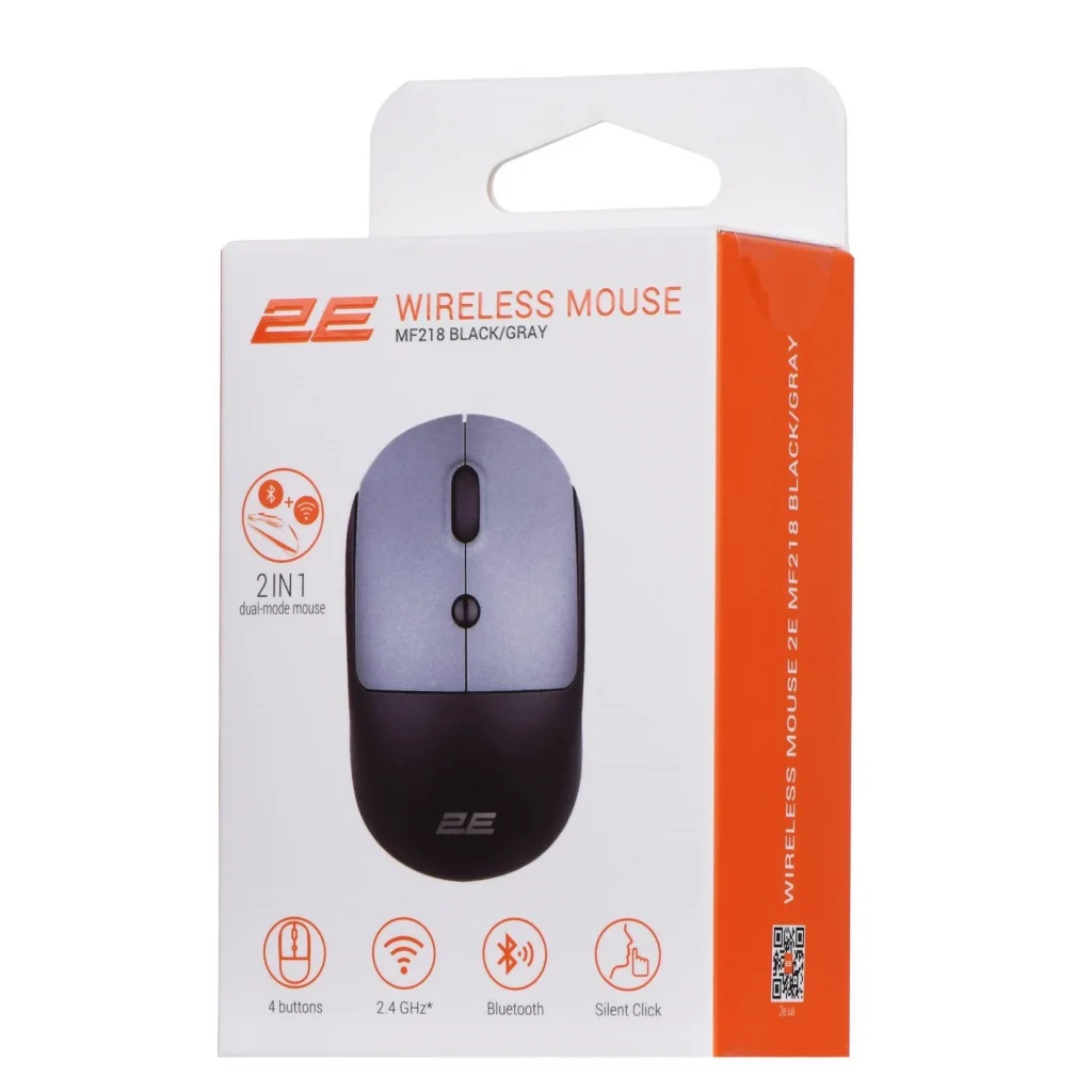 Мышь беспроводная 2E MF218 Silent Black/Gray (2E-MF218WBG) UA