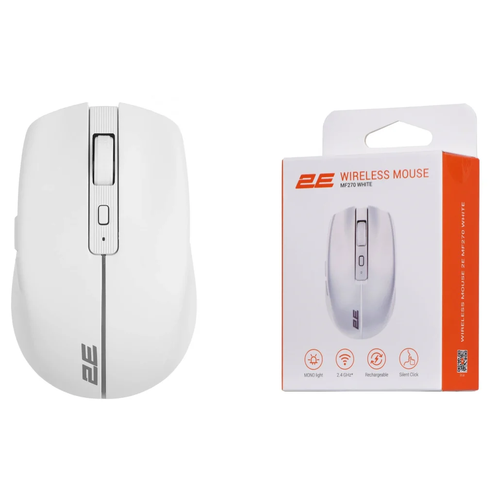 Мышь беспроводная 2E MF270 Silent Rechargeable WL White (2E-MF270WWH) UA