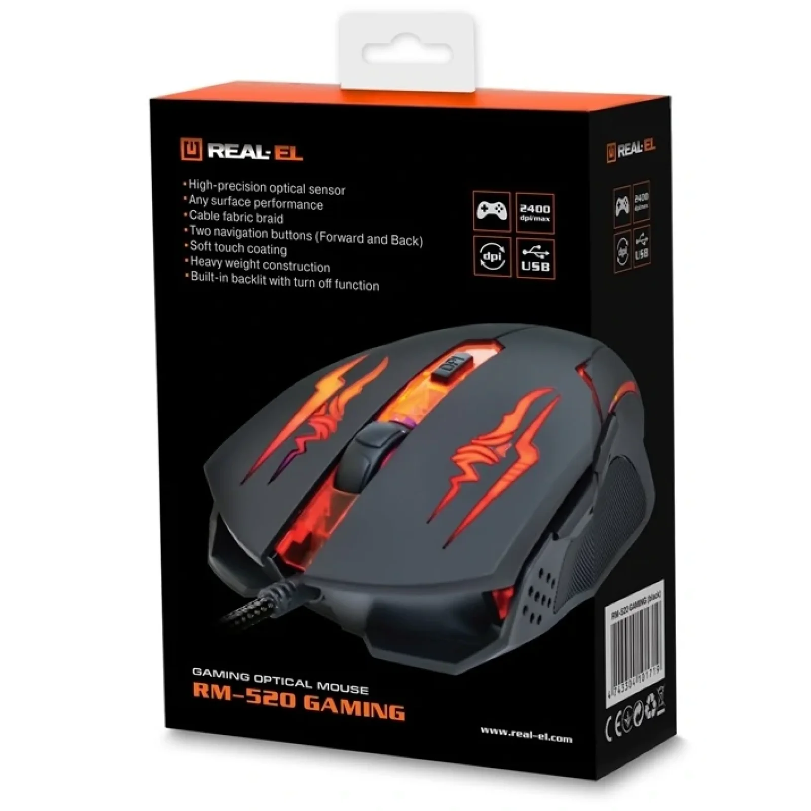 Миша REAL-EL RM-520 Gaming Black USB, EL123200020 UA