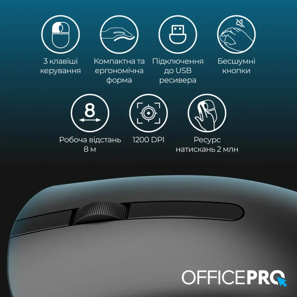 Мышь беспроводная OfficePro M175B Silent Click Wireless Black UA
