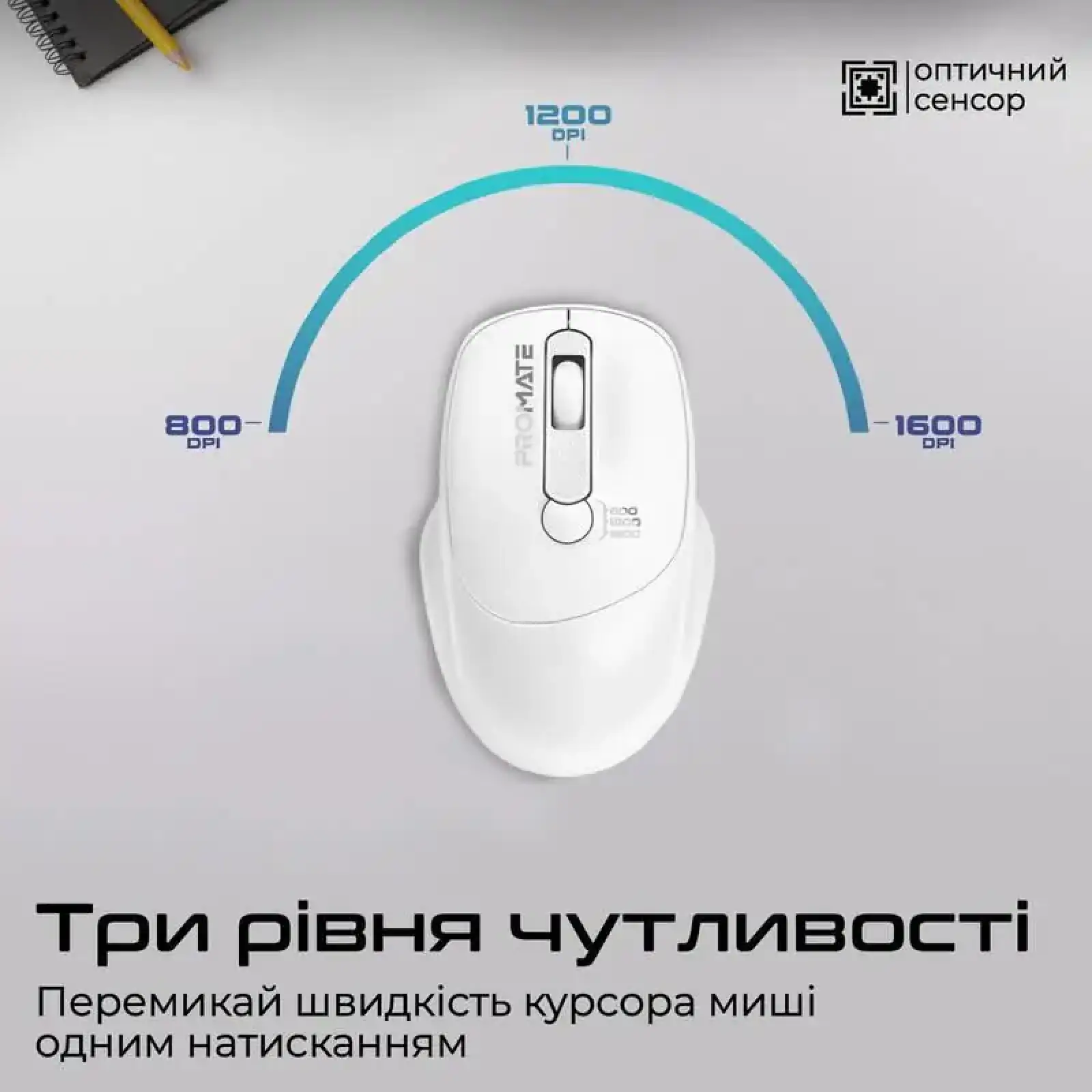 Миша бездротова Promate UniGlide White UA