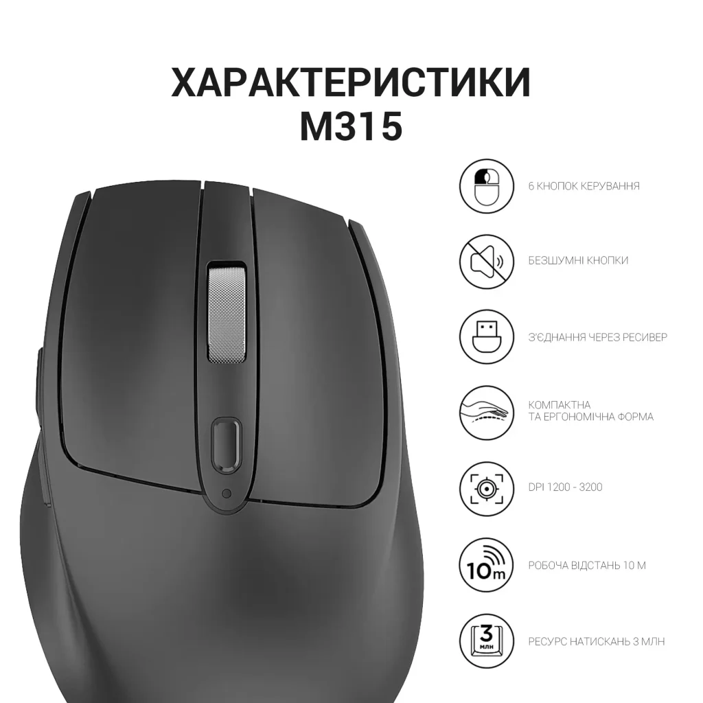Миша бездротова OfficePro M315B Black UA