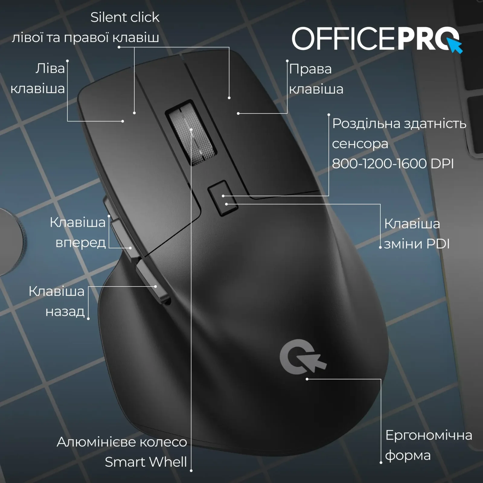 Мышь беспроводная OfficePro M395B Silent Click Black UA