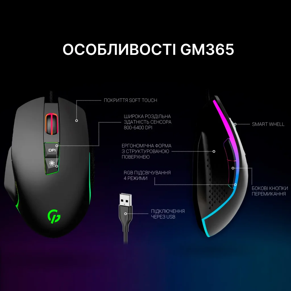 Миша GamePro Nitro GM365 Black UA