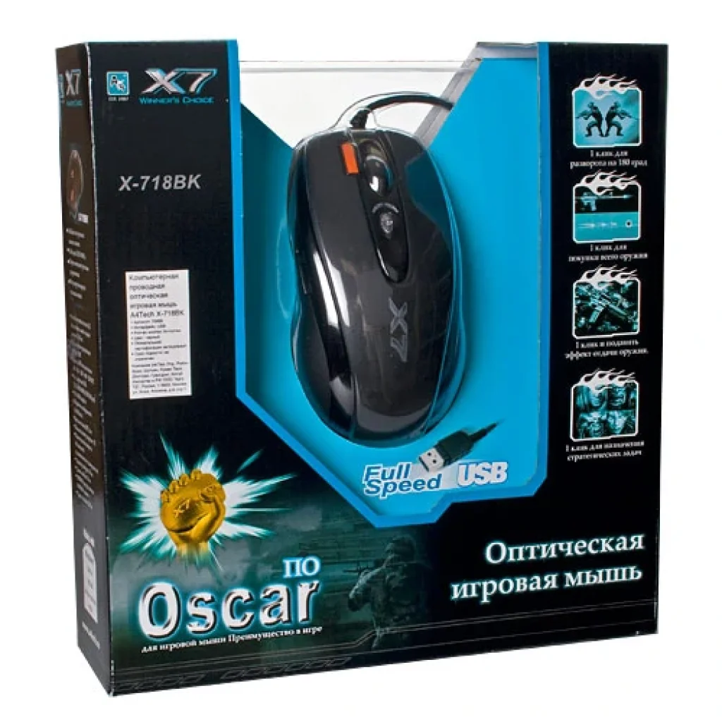 Миша A4Tech X-718BK Black USB, X-718BK USB (Black) UA