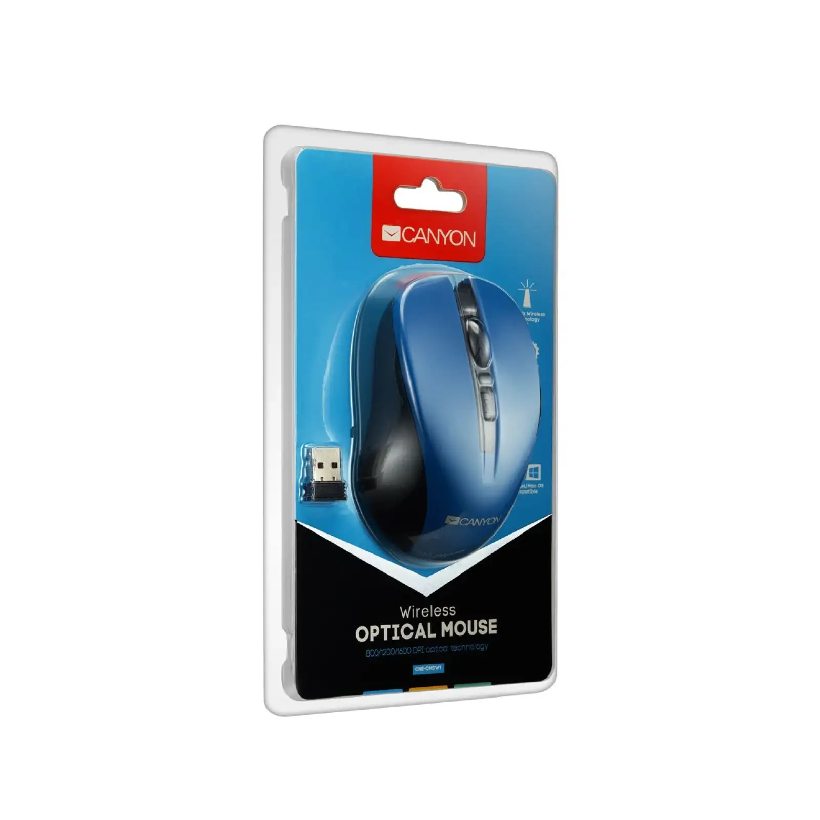 Мышь беспроводная Canyon CNE-CMSW1BL Blue USB UA