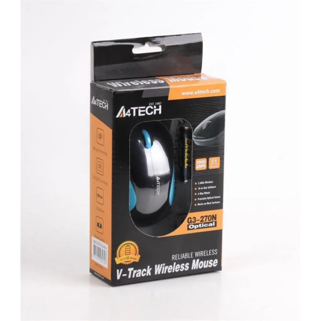 Миша бездротова A4Tech G3-270N Black/Blue USB V-Track, G3-270N (Black+Blue) UA