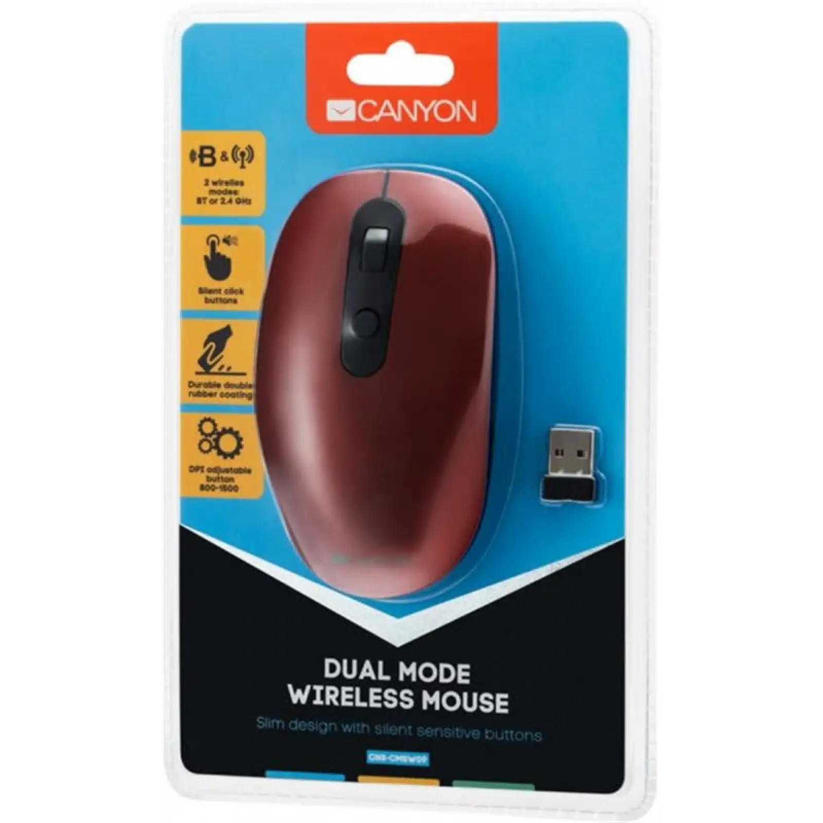 Мышь Bluetooth+Wireless Canyon CNS-CMSW09R Red USB UA