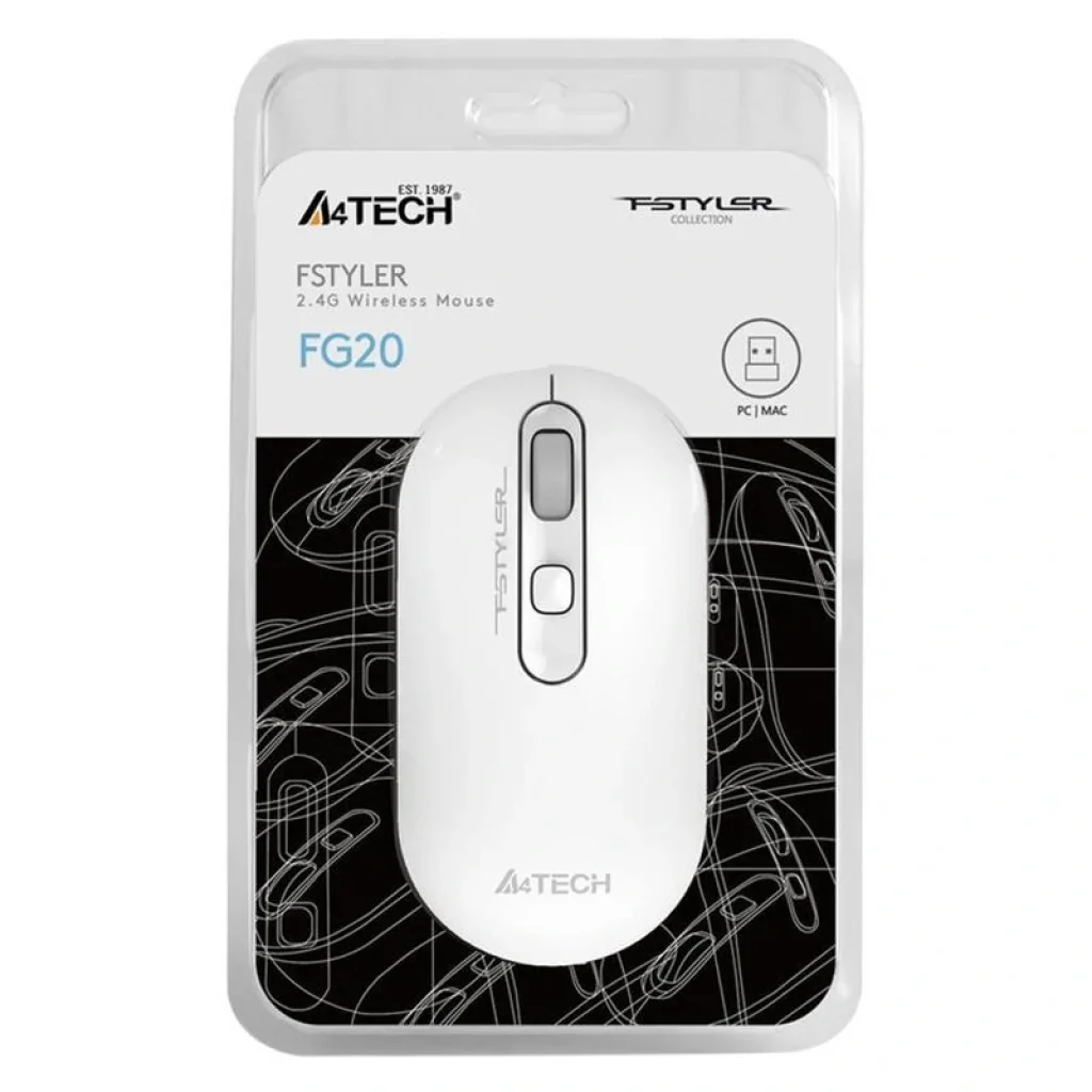 Мышь беспроводная A4Tech FG20 White USB, FG20 (White) UA