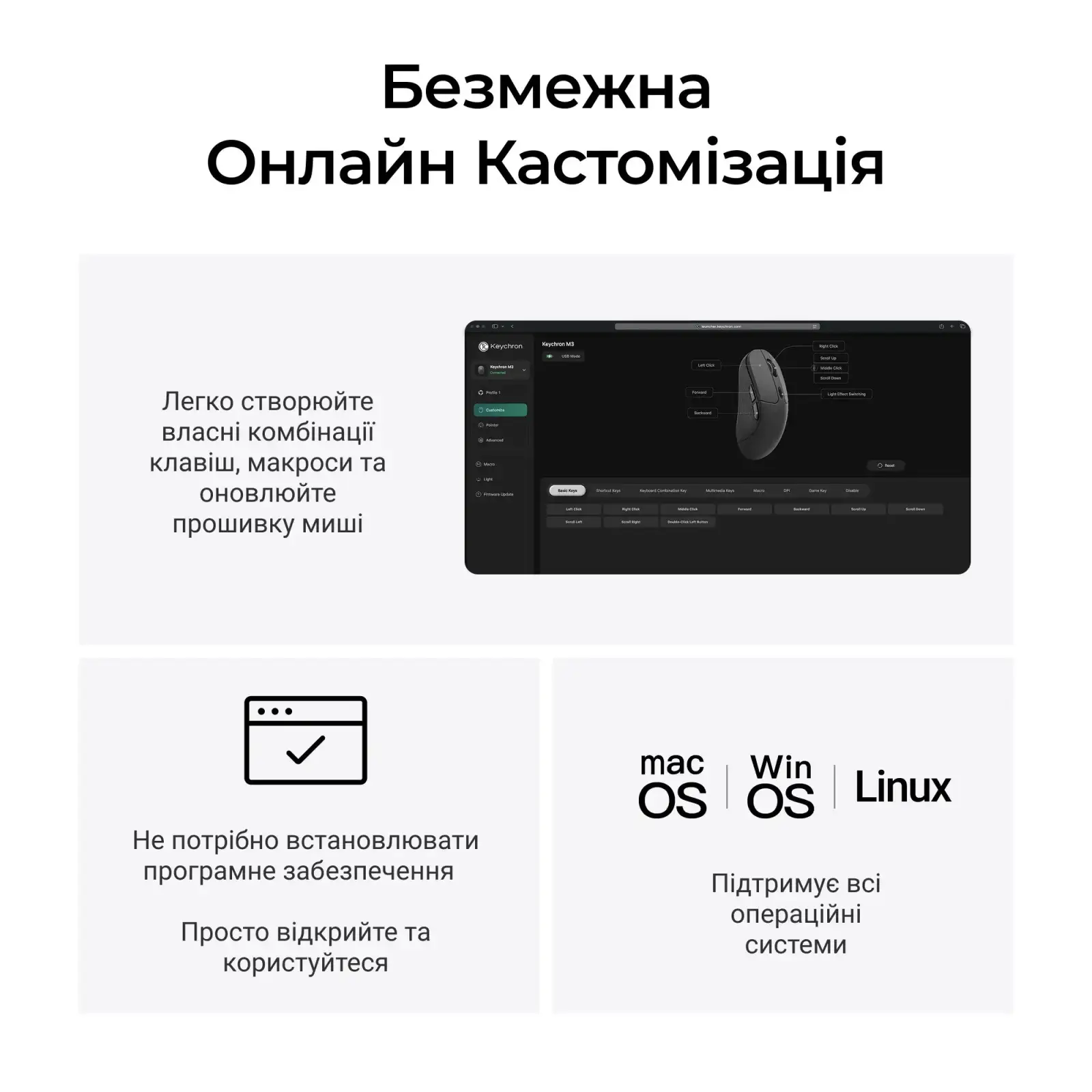 Мышь беспроводная Keychron M3 WL Black (M3-A23) UA
