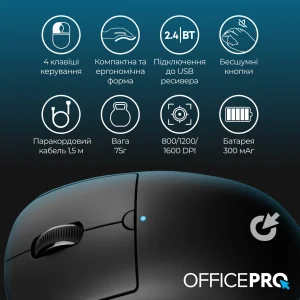 Мышь беспроводная OfficePro M307B Black UA
