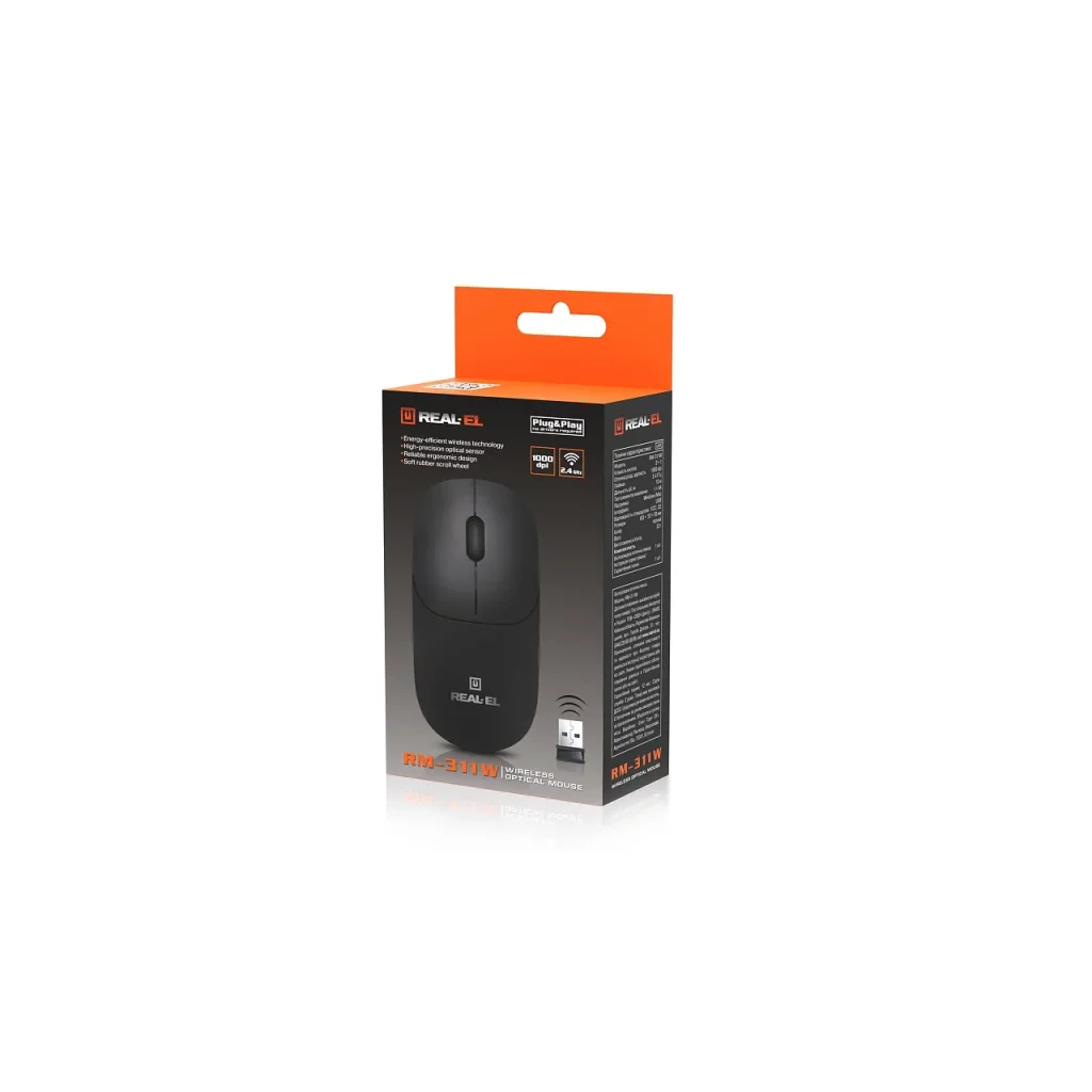 Мышь беспроводная REAL-EL RM-311 W Black, EL123200041 UA